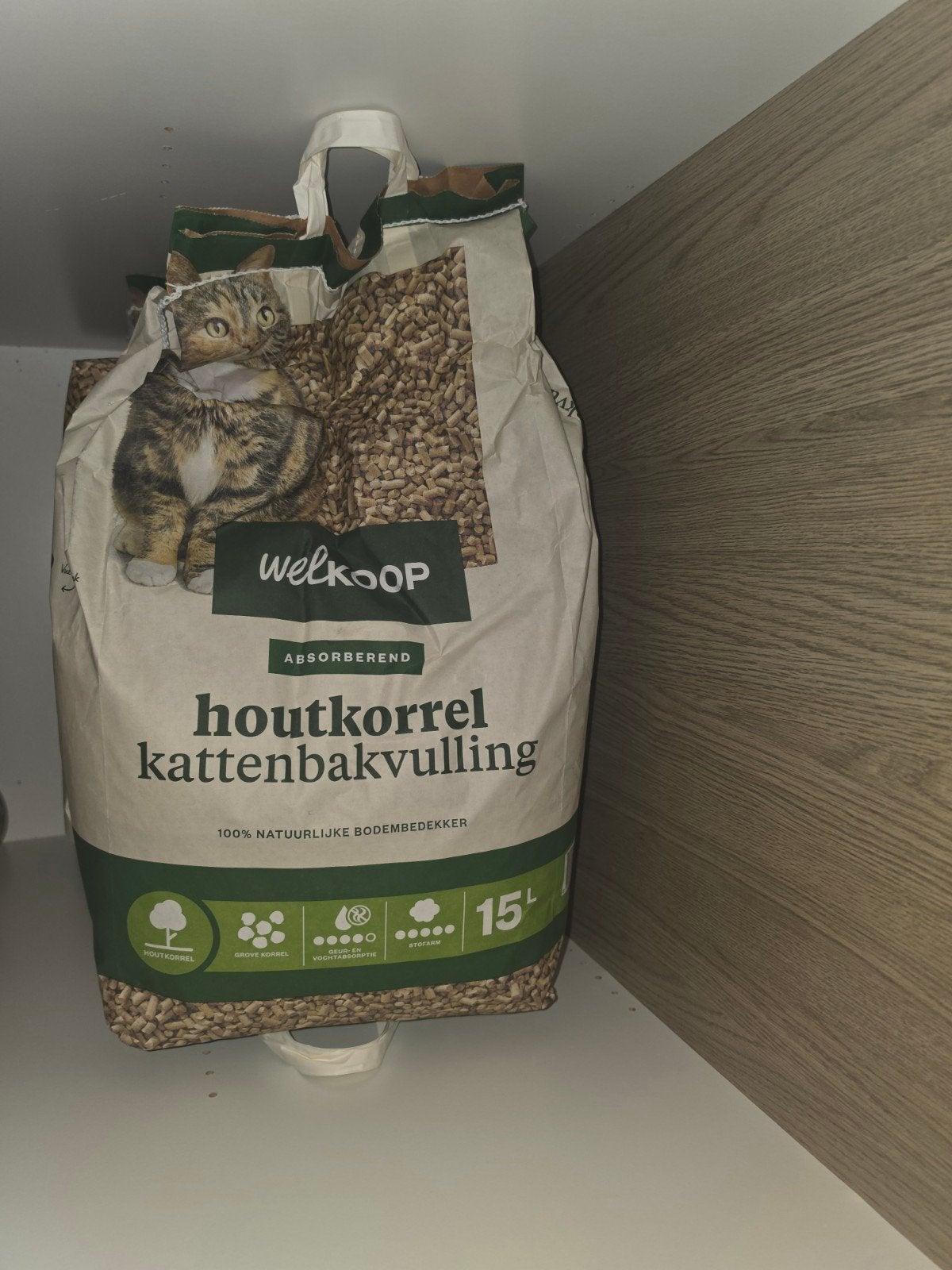 Welkoop Kattenbakvulling Houtkorrel 15L (5 zakken), Ophalen, Nieuw