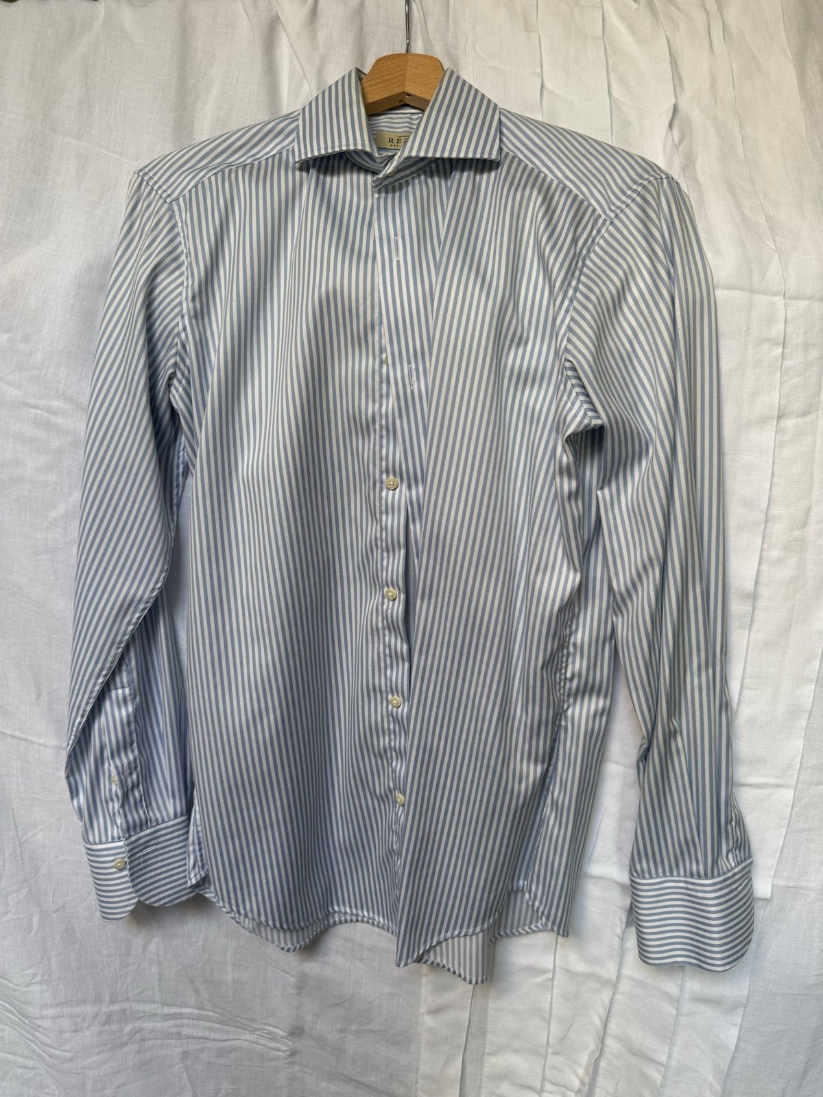 REZA Stijlvol gestreept overhemd - Maat M, Kleding | Heren, Ophalen of Verzenden, Zo goed als nieuw, Blauw, Halswijdte 39/40 (M)
