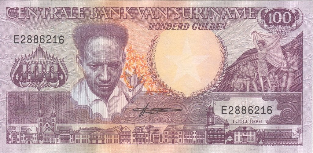 Suriname bankbiljet 100 Gulden 1988 Anton de Kom UNC, Postzegels en Munten, Ophalen of Verzenden, Zuid-Amerika, Los biljet