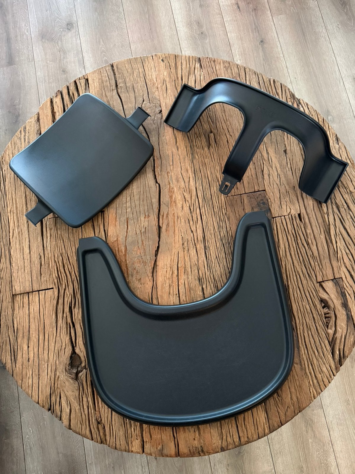 Stokke tafelblad en babyset zwart, Tripp Trapp stoel, Ophalen of Verzenden, Gebruikt, Meegroeistoel