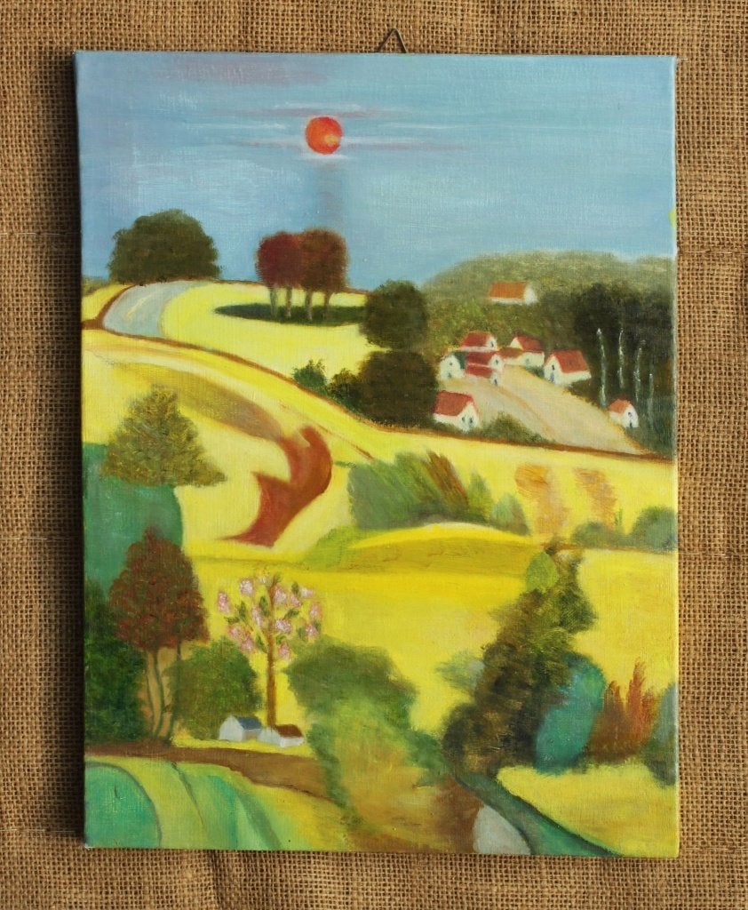 Schilderij olieverf op linnen doek - Landschap    29, Antiek en Kunst, Landschap, Ophalen of Verzenden, Olieverf, Gelimiteerde oplage