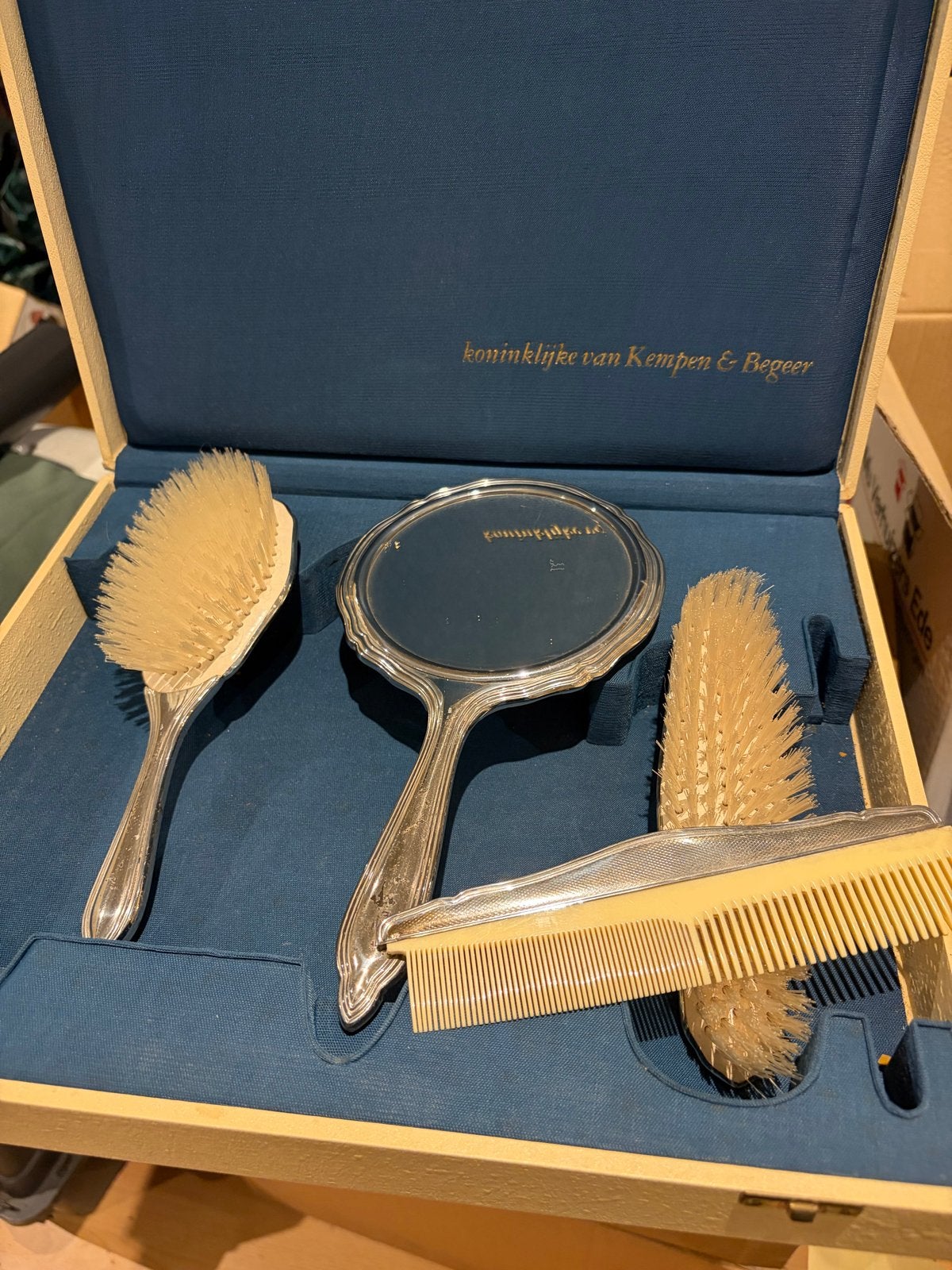 Vintage juwelierspleet zilveren kapset in doos, Antiek en Kunst, Ophalen, Zilver