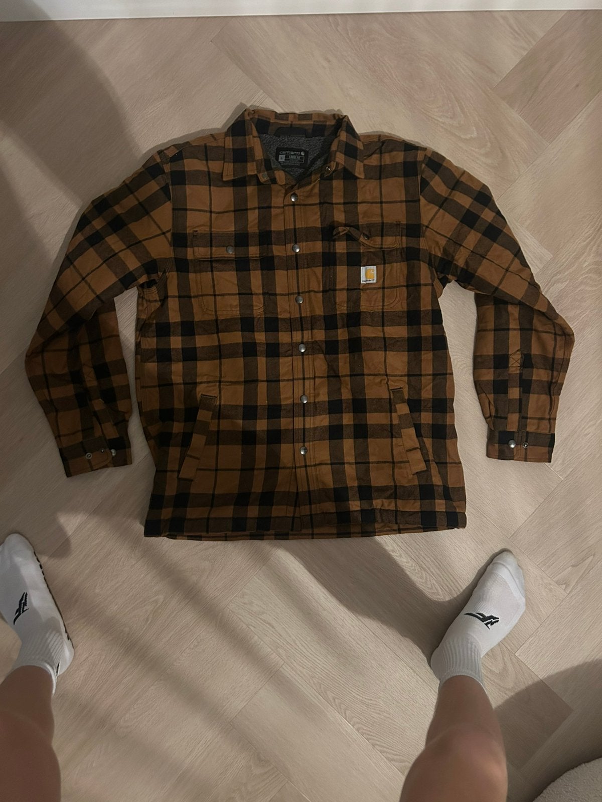 Carhartt Sherpa Lined shacket / Jas – Bruin/Zwart – Maat L, Ophalen of Verzenden, Zo goed als nieuw, Bruin