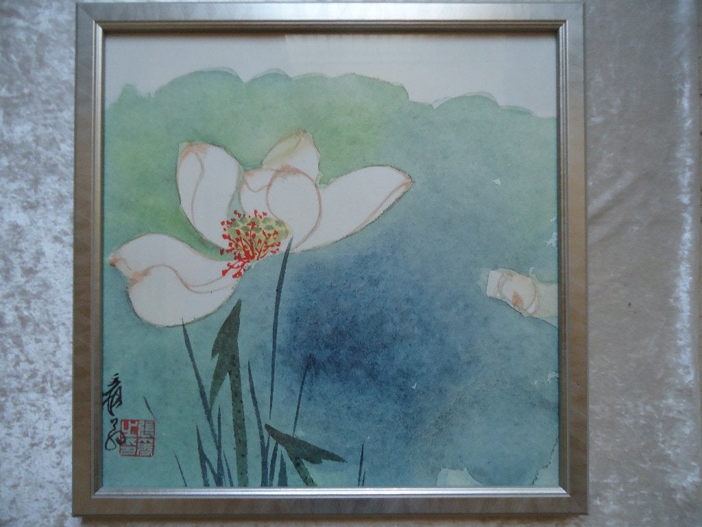 Mooie aquarel van Cécile de Carvalho 55x55x3 cm, Ophalen of Verzenden, Achter glas, Bloemen