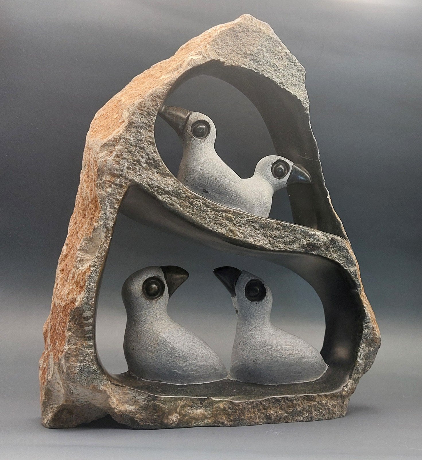 Serpentijn natuursteen Snijwerk Beeld met Water Vogels, Ophalen of Verzenden, Handgemaakt, 20 - 50 cm, Steen of Keramiek