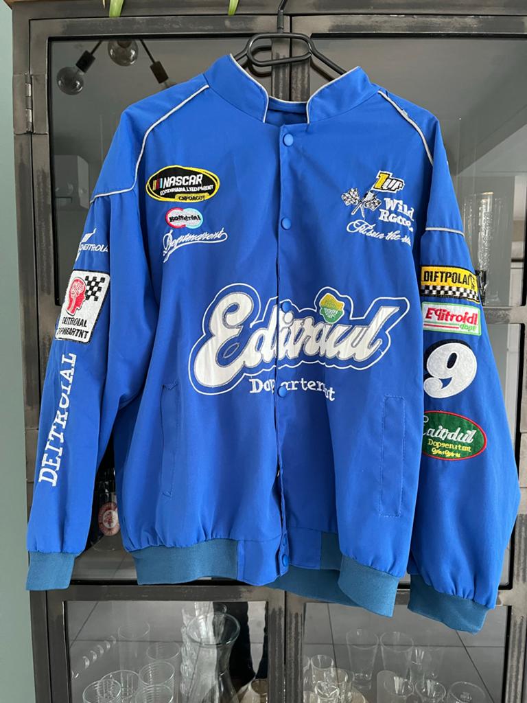 Vintage jaren '80 racing jacket - Maat L, Ophalen of Verzenden, Zo goed als nieuw, Maat 52/54 (L), Blauw