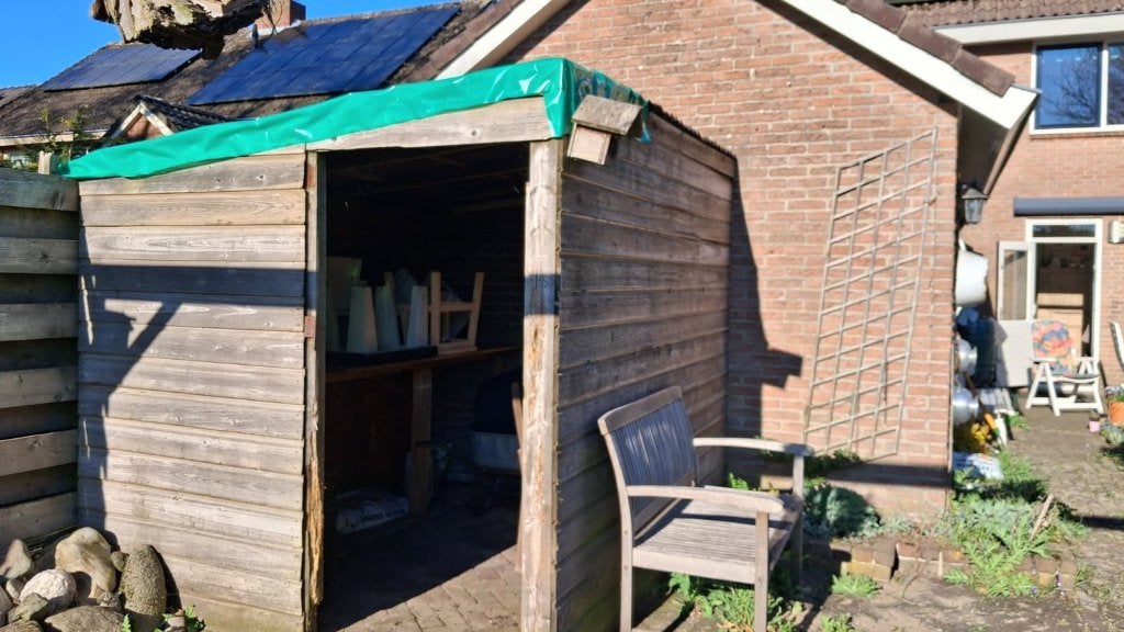 houten schuurtje, Gebruikt, Schuur, Zonder ramen, Hout