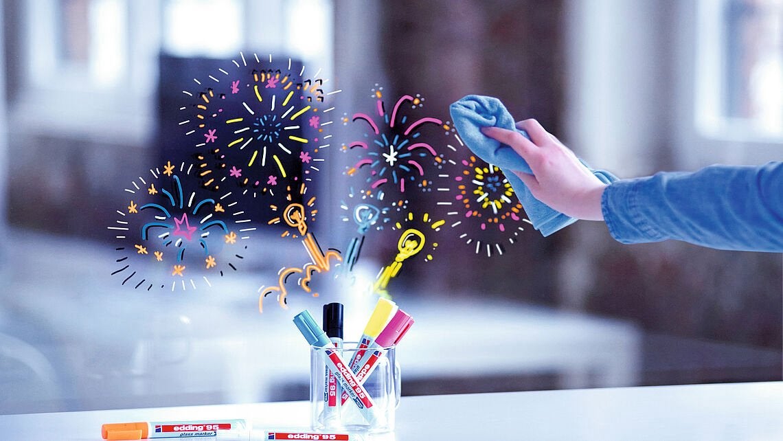 Edding Glass Markers set – 4 kleuren, Hobby en Vrije tijd, Ophalen of Verzenden, Nieuw, Potlood of Stift