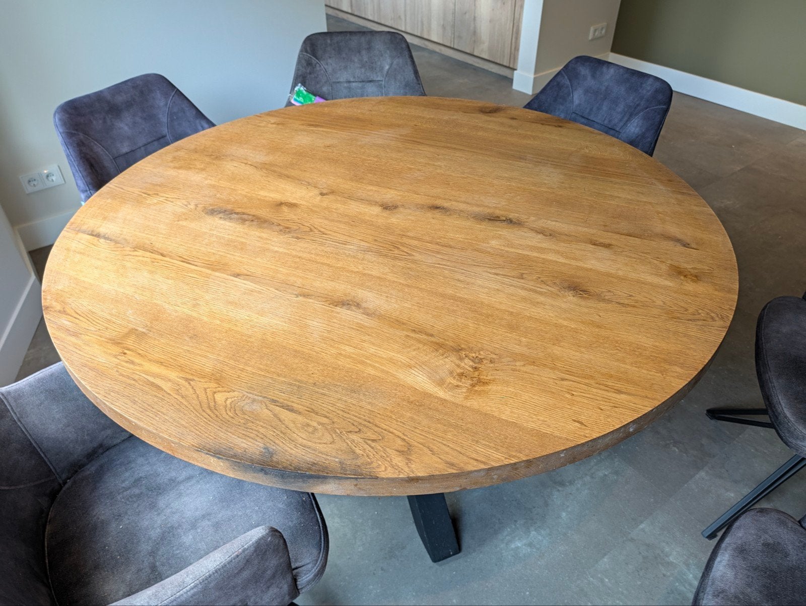 Massief eiken houten eettafel D140 cm, Ophalen, Gebruikt, Rond, 100 tot 150 cm