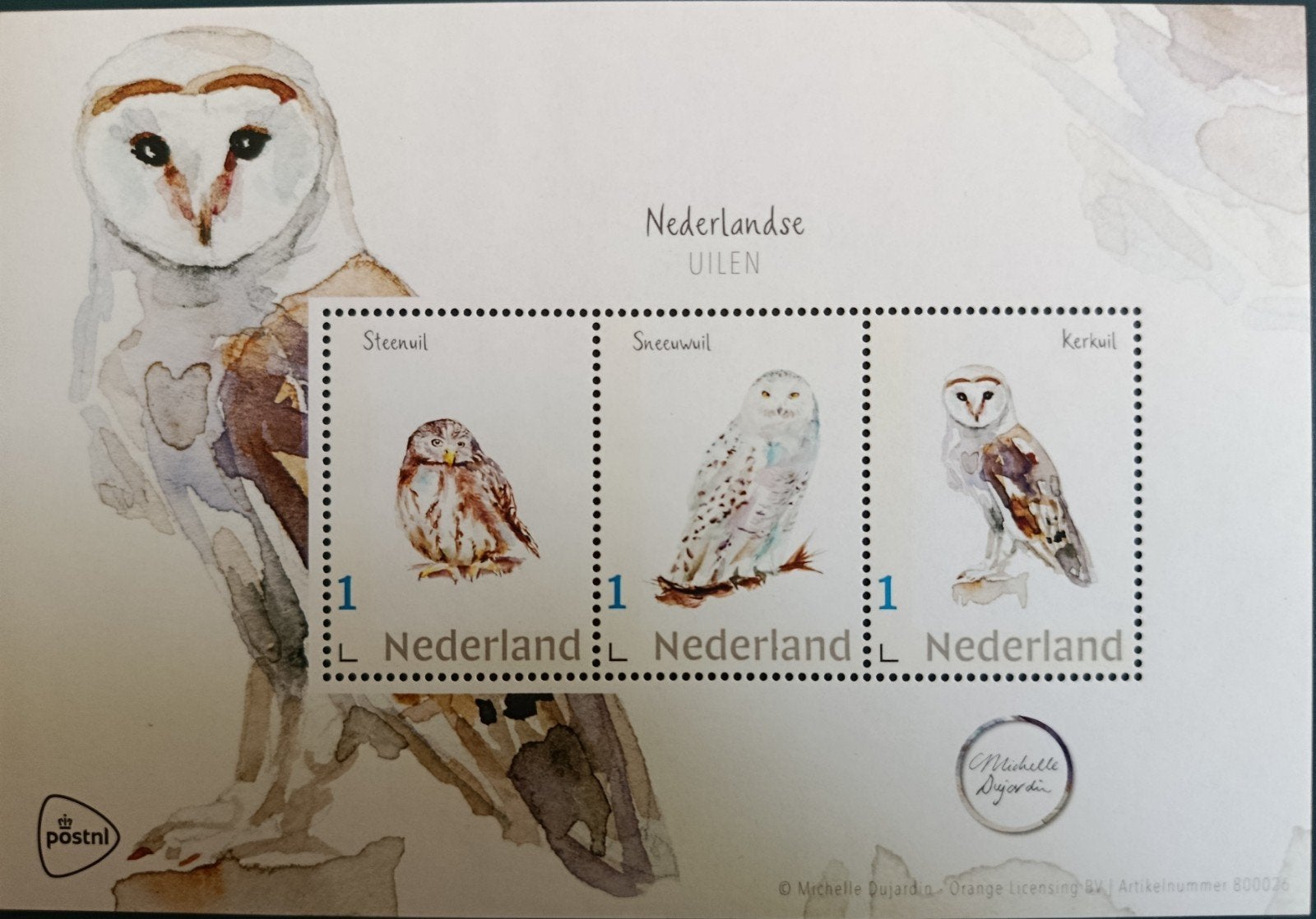 Gewilde vel van 3 zegels Nederlandse uilen., Ophalen of Verzenden, Na 1940, Postfris