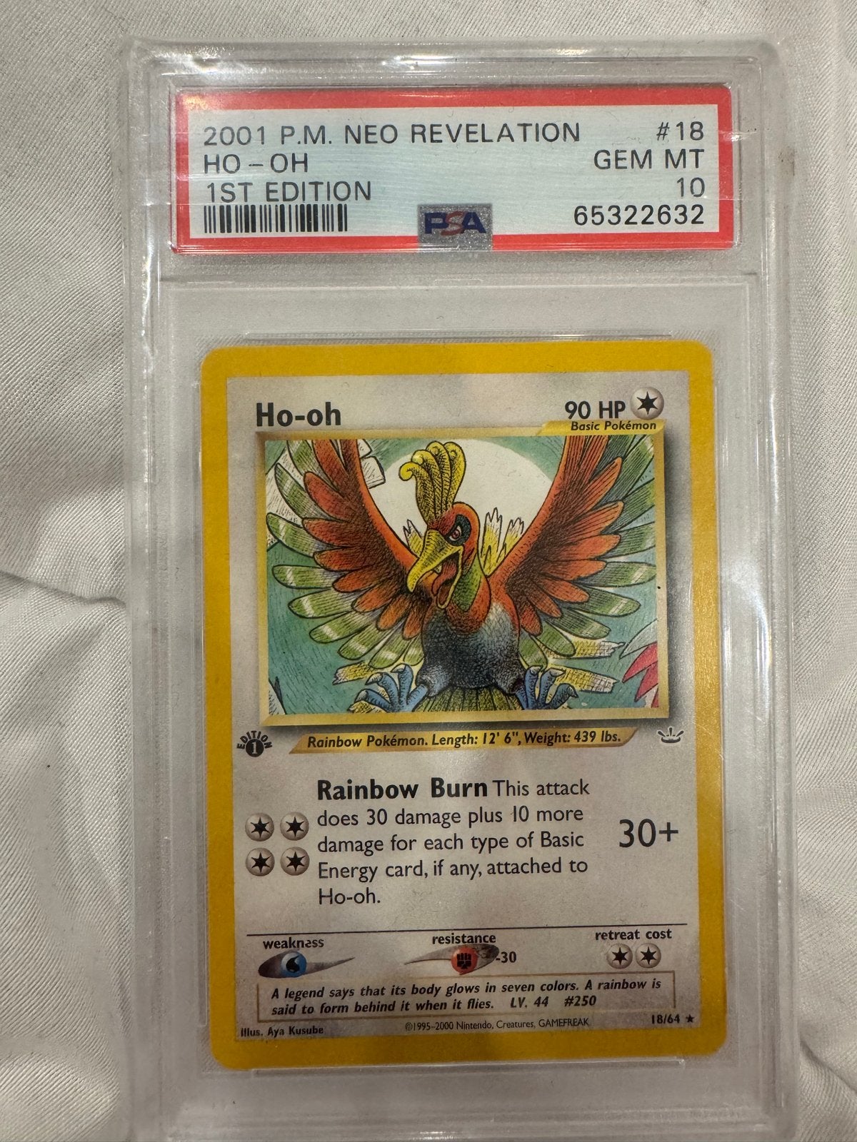Ho-Oh 1st Edition PSA 10 Neo Revelation #18 (Pop 191), Ophalen of Verzenden, Zo goed als nieuw, Losse kaart, Foil