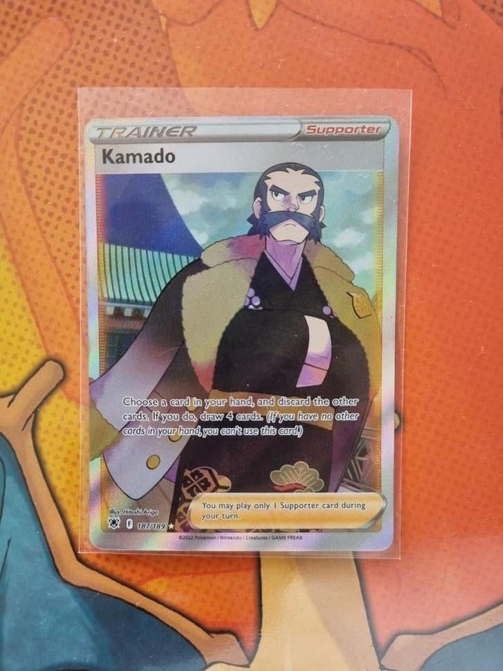 Kamado Full Art Supporter Pokémon Kaart 187/189, Ophalen of Verzenden, Zo goed als nieuw, Losse kaart, Foil