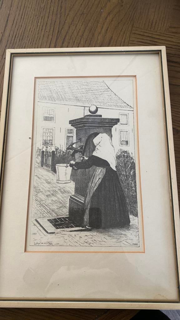 Litho van begijnhof breda met begijntje, Ophalen of Verzenden
