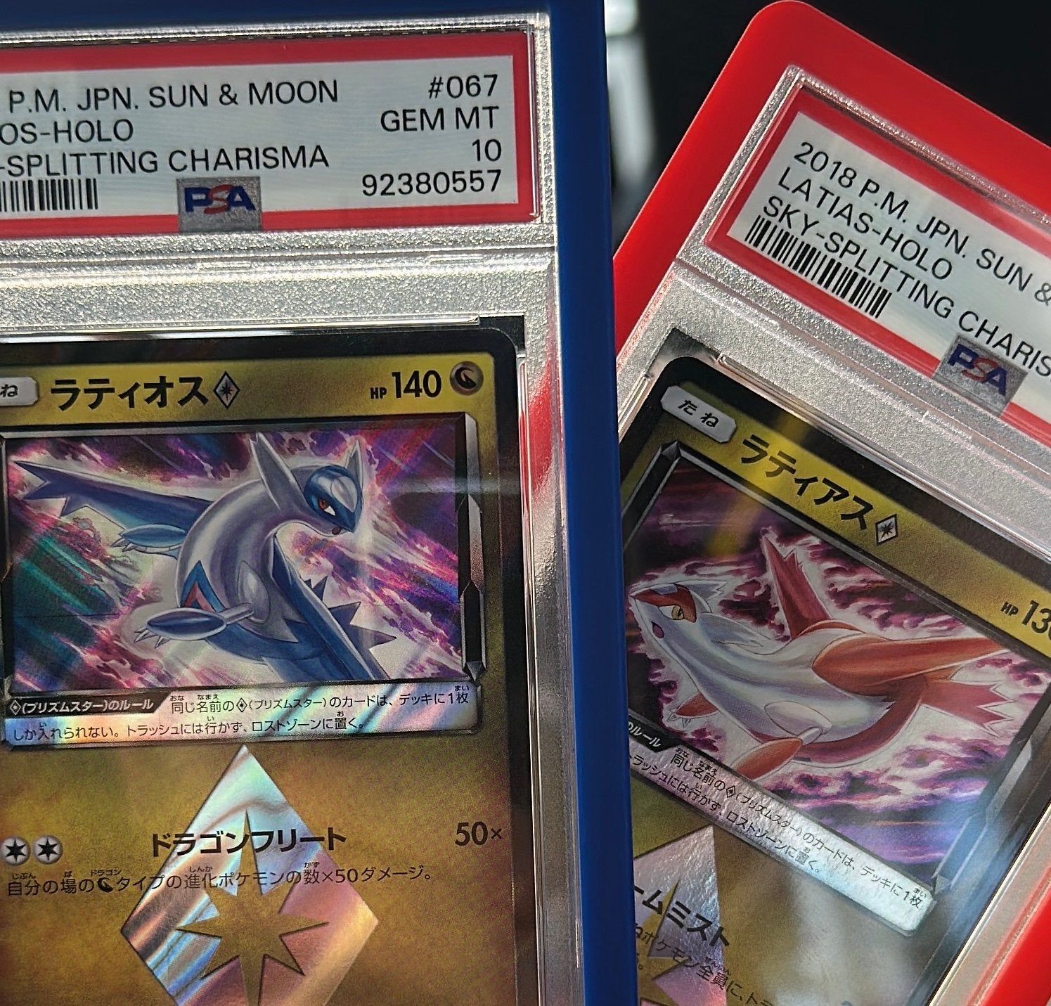 Latios & Latias - SUN & MOON (LOW POP’S) - PSA 10’s, Ophalen of Verzenden, Zo goed als nieuw, Meerdere kaarten, Foil