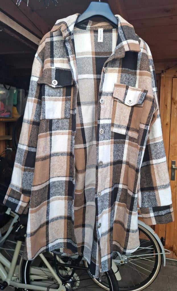 Dames geruite blouse/jasje lang - Maat 40/42 (M/L), Ophalen of Verzenden, Gedragen, Maat 42/44 (L), Bruin