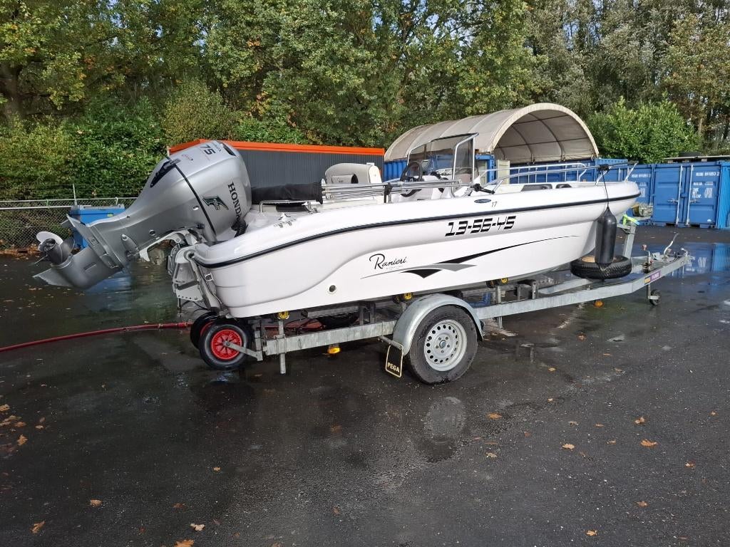 Complete set: Ranieri Voyager 17*Honda 75 pk*Pega trailer, Watersport en Boten, Gebruikt, Ophalen, 70 pk of meer, 3 tot 6 meter