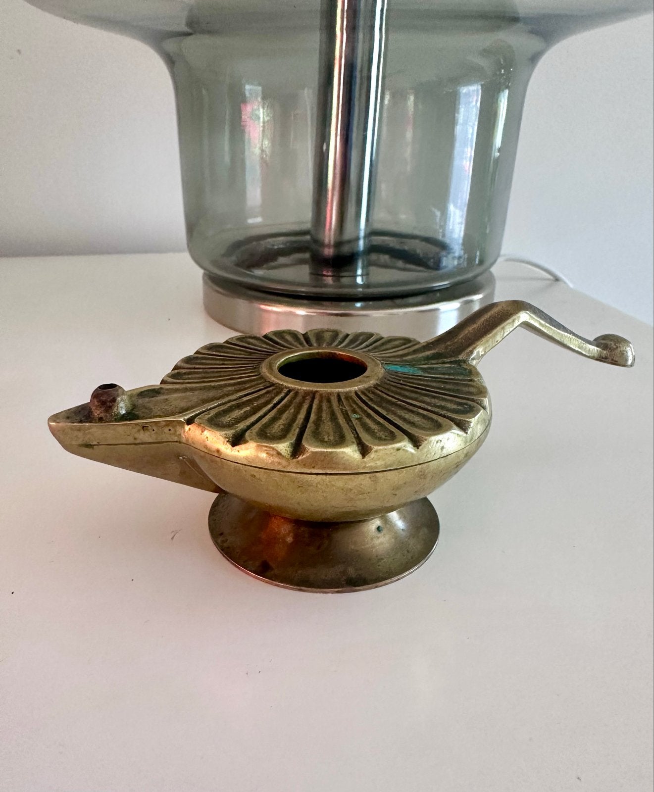 Vintage Nordisk Malm Olie Lamp - Koper/Brons, Antiek en Kunst, Antiek | Koper en Brons, Verzenden, Koper