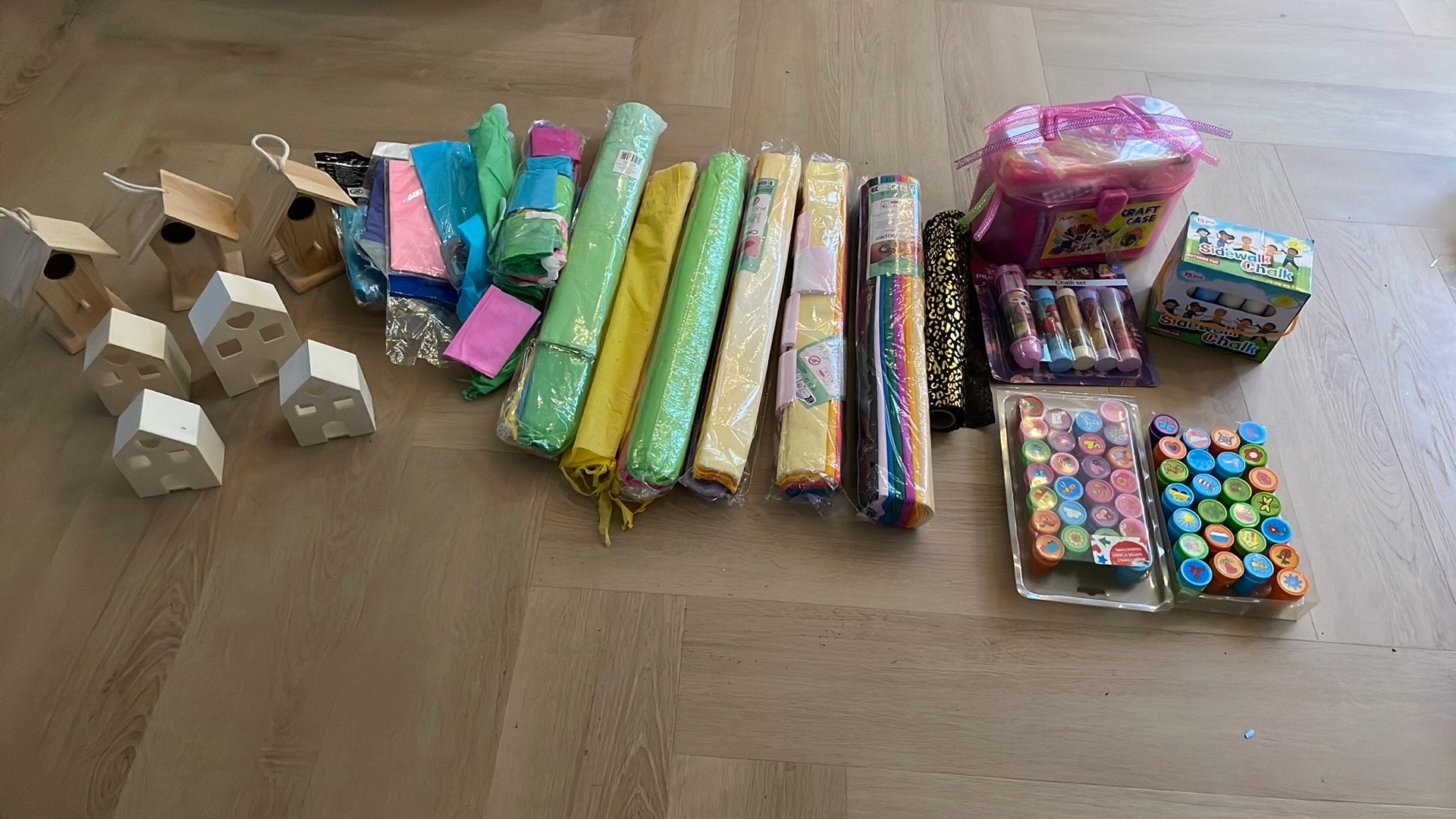 Groot knutselpakket: vogelhuisjes, huisjes, papier, krijt, s, Nieuw, Meerkleurig, Educatief, Knutselset