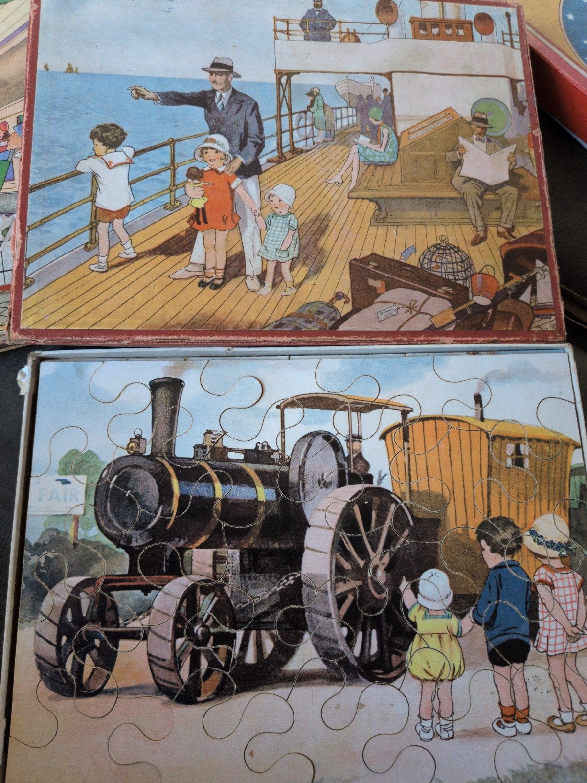 2 vintage kinderpuzzels: Stoomboot & Stoommachine, Ophalen of Verzenden, Meer dan 50 stukjes, Gebruikt, 4 tot 6 jaar