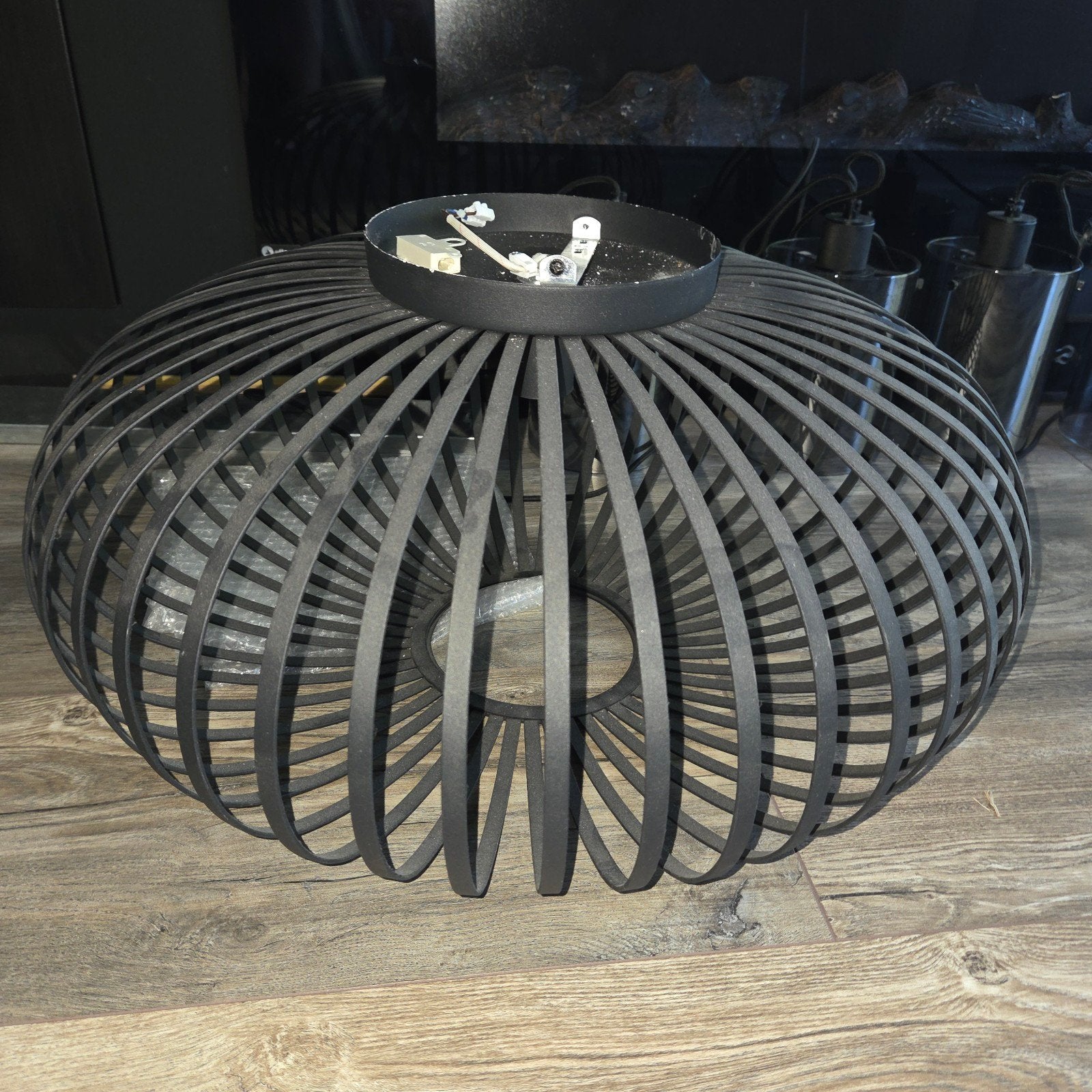 Zwarte metalen hanglamp 60 cm - Hornbach, Ophalen, Gebruikt, Modern, Industrieel, Overige fittingen