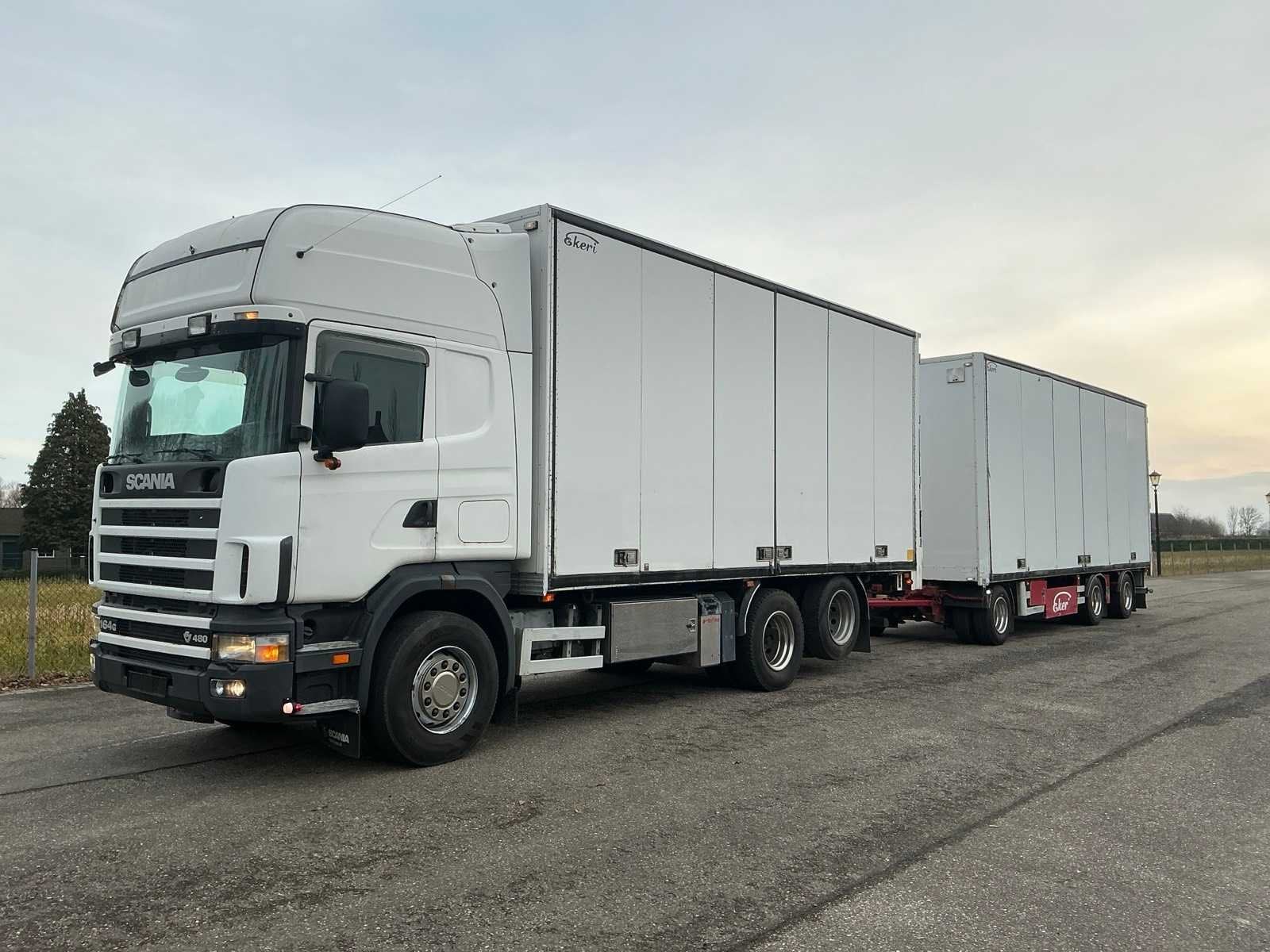 Scania 164 R480 V8 Vrachtwagen met Ekeri Schamelwagen, Auto's, Scania, Overige brandstoffen, Bedrijf, Te koop
