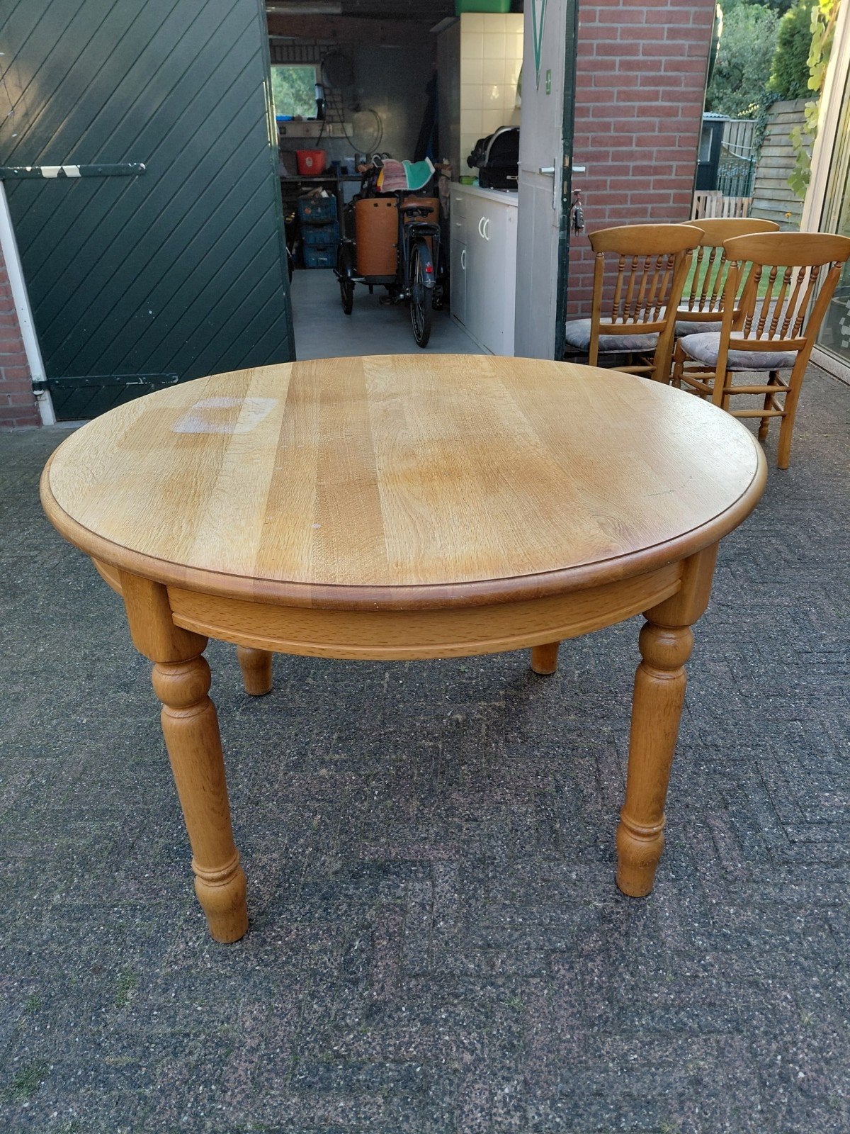 Ronde eettafel eikenhout, Huis en Inrichting, Tafels | Eettafels, Ophalen, Gebruikt, Vier personen, 100 tot 150 cm