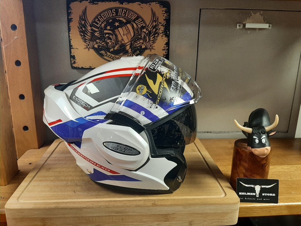 Scorpion exo tech helm maat L exo furio wit rood blauw L, Pascalstraat 6 1704 RD Heerhugowaard, Systeemhelm, Dames, Ophalen of Verzenden