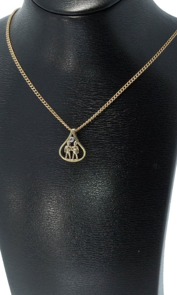 Diamant tweelingen 14k gouden ketting hanger briljant, Voordeelsieraden, Ophalen of Verzenden, Zo goed als nieuw, Met edelsteen