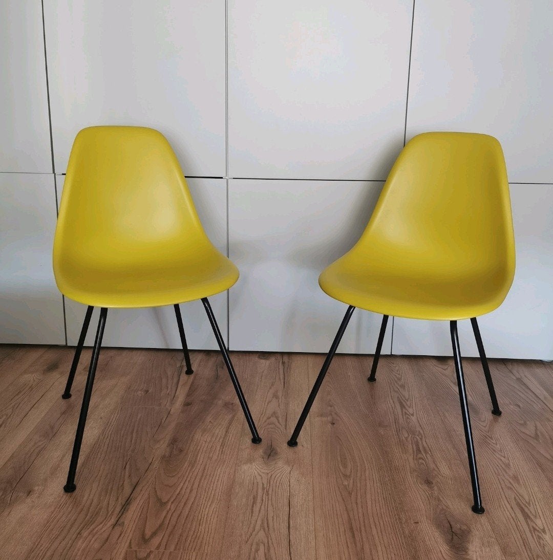 Set van 2 originele mosterdgele Vitra Eames DSX stoelen, Ophalen