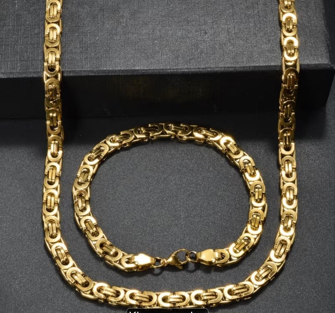 PRACHTIGE VERGULDE 18K BYZANTIJNSE KONINGSKETTING EN ARMBAND, Ophalen of Verzenden, Nieuw, Goud, Overige materialen