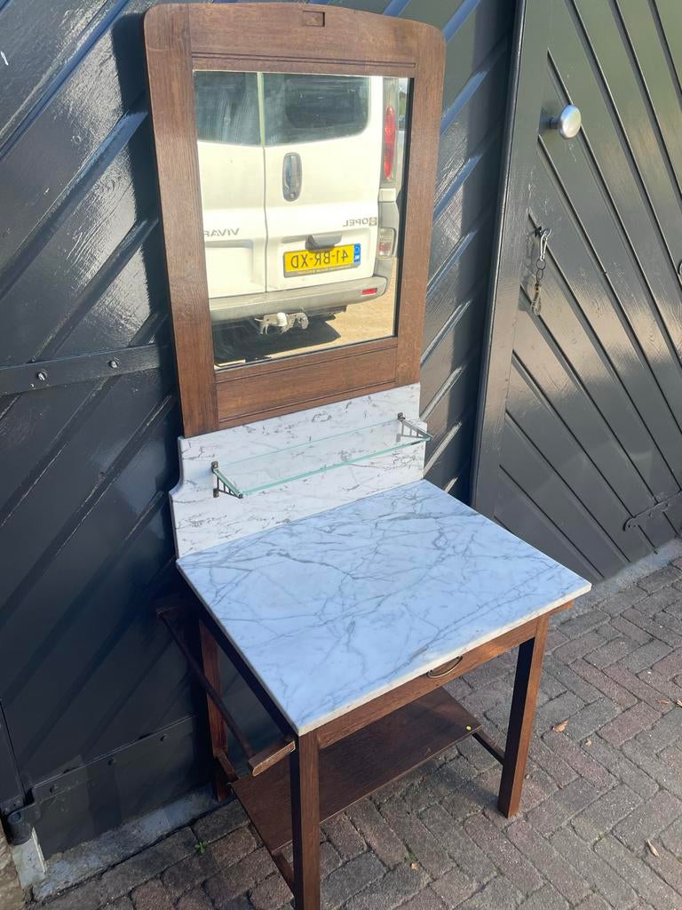 Antieke wastafel met marmeren blad en spiegel, Ophalen