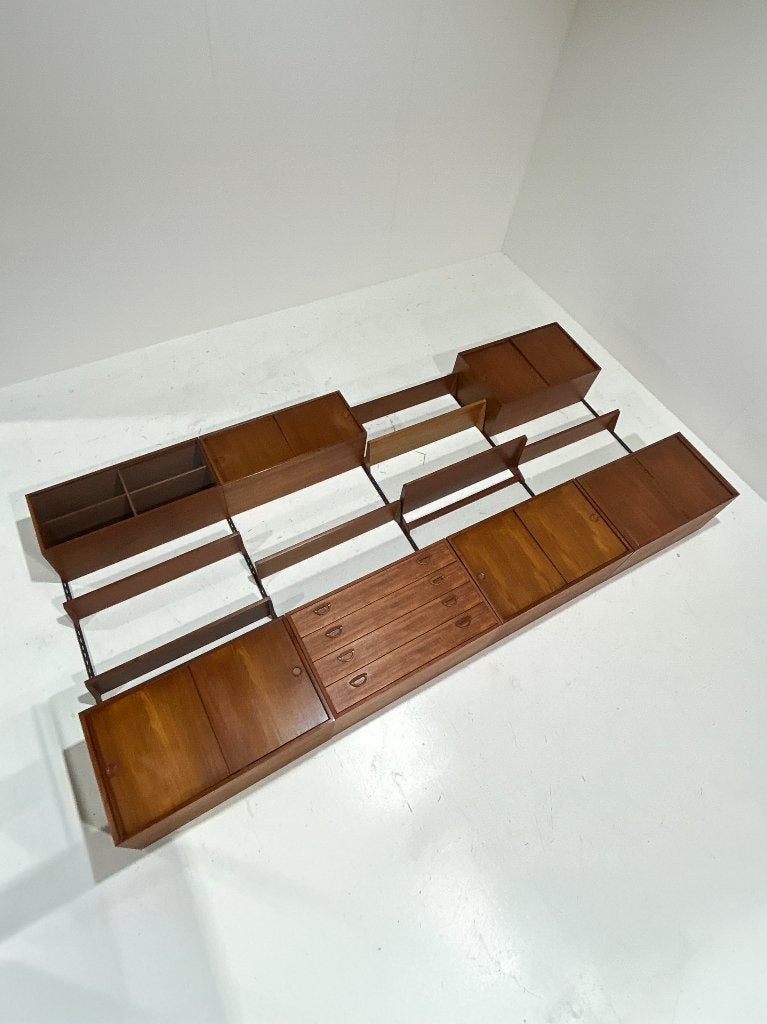 Modulair wandsysteem Kai Kristiansen teak Deens 1960s, Huis en Inrichting, Kasten | Wandmeubels, Ophalen, Met deur(en), -, -