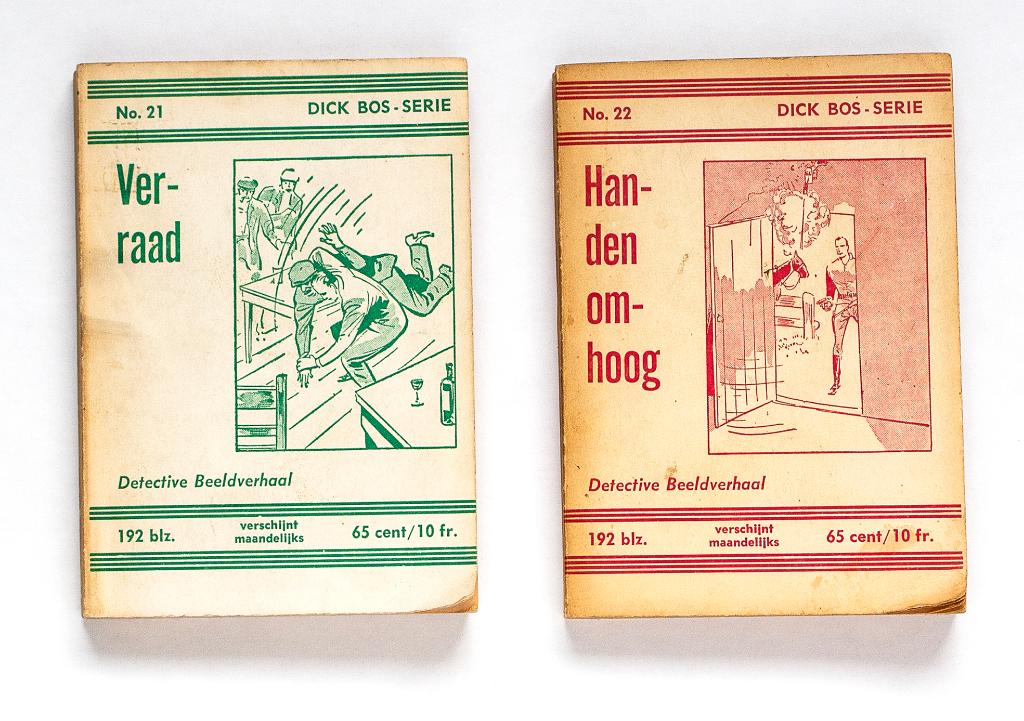 Dick Bos No. 21 Verraad en No. 22. Handen Omhoog., Boeken, Stripboeken, Alfred Mazure, Meerdere stripboeken, Ophalen, Gelezen