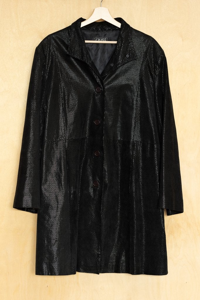 Cruse stoere lange echt leren suede jas met glimmers L 42, Zwart, Maat 42/44 (L), Ophalen of Verzenden, Zo goed als nieuw