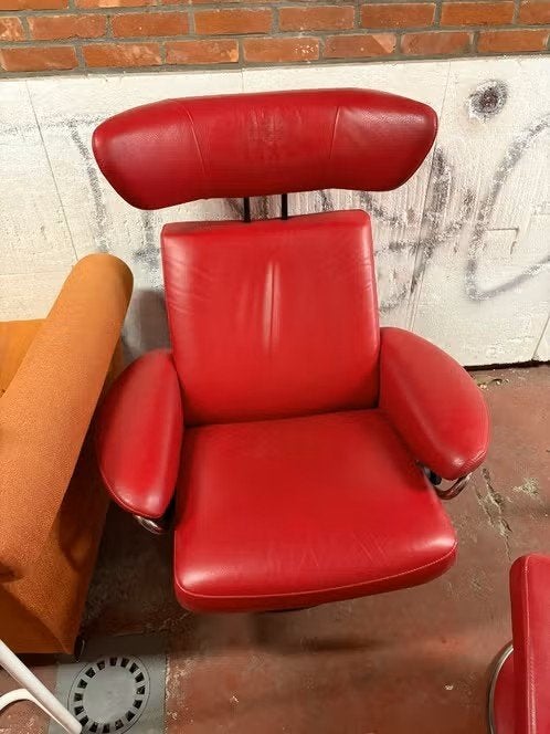 Stressless relax rood leder, Ophalen, Zo goed als nieuw, 75 tot 100 cm, Leer