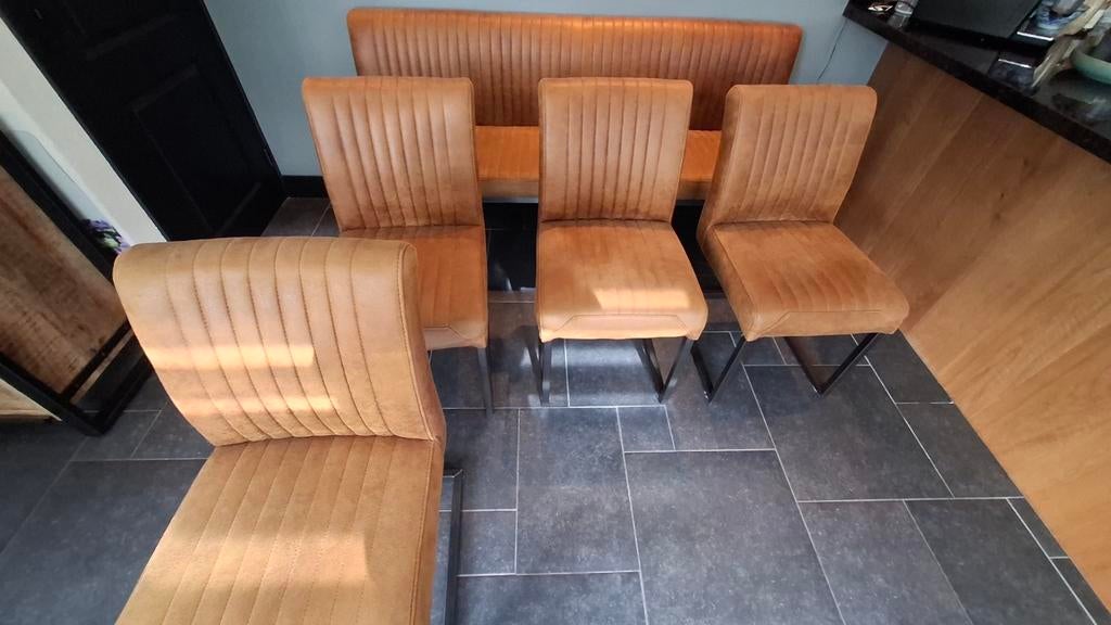 Eetbank en 4 stoelen, Ophalen of Verzenden, Bruin