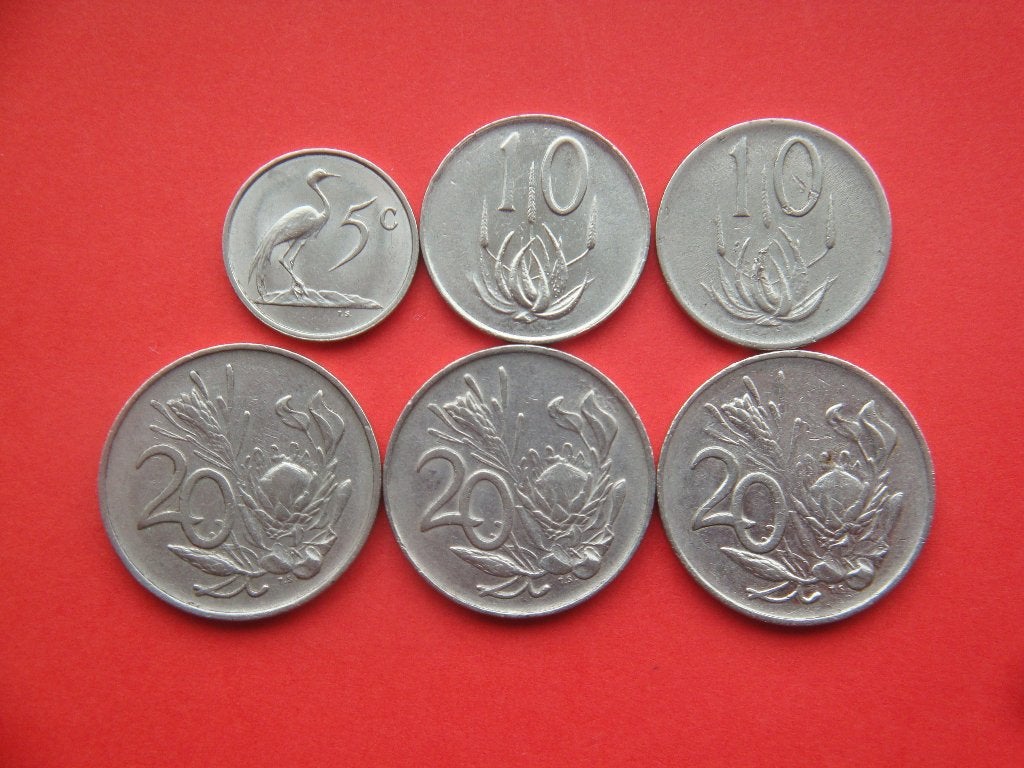 Zuid - Afrika setje munten 5, 10 en 20 Cent 1975 / 1990., Verzenden, Zuid-Afrika, Setje