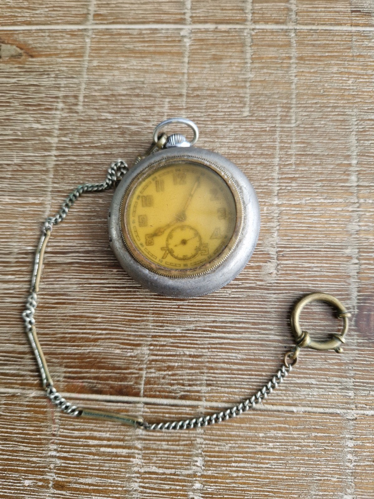 Antiek zakhorloge met ketting en foto-opening, Ophalen of Verzenden, Overige materialen, Overige typen