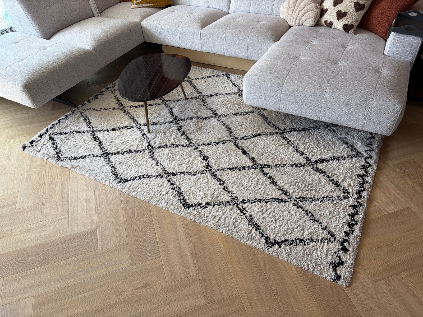 Modern Vloerkleed met Zwart-Wit Ruitpatroon, Ophalen, Gebruikt, Wit, 150 tot 200 cm
