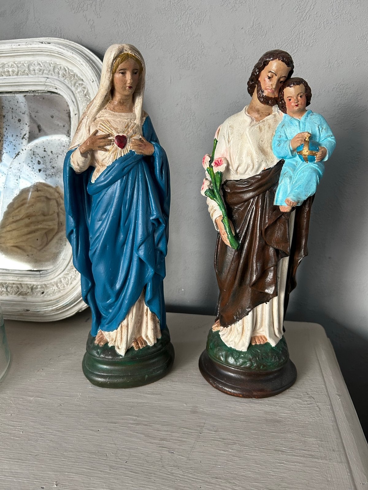 Vintage Beelden Maria en Jozef met Kindje Jezus, Antiek en Kunst, Ophalen