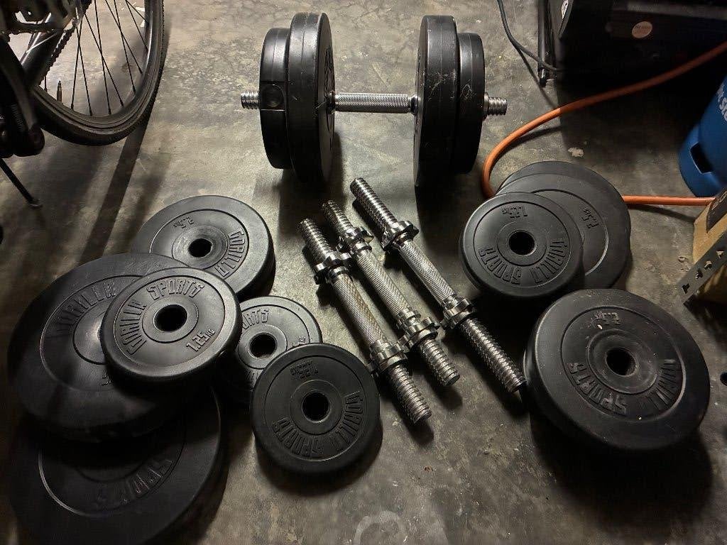 Gorilla sports verstelbare dumbells, Sport en Fitness, Fitnessmaterialen, Zo goed als nieuw, Dumbbell, Armen, Benen, Borst, Rug