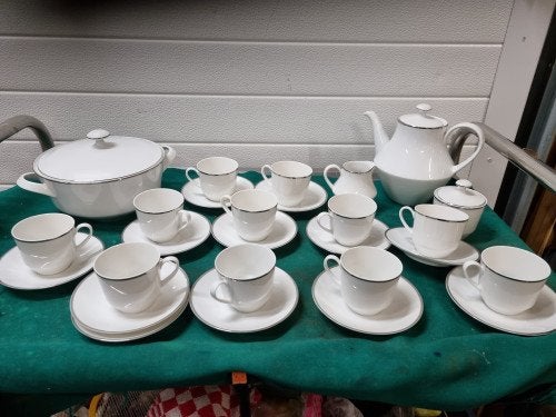 koffie servies arsberg 182S wit zilveren rand, Huis en Inrichting, Keuken | Servies, Ophalen of Verzenden, 'T Olde Gre-j, Info@toldegrej.nl