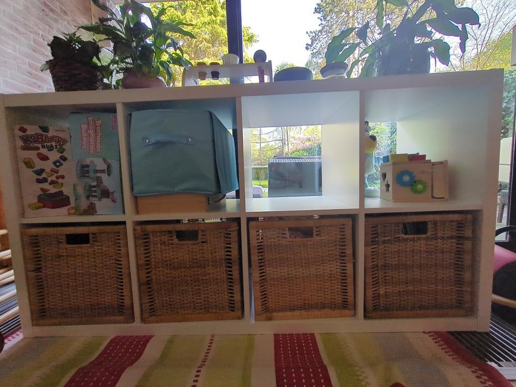 IKEA KALLAX kast met 8 vakken en 4 rieten manden, Ophalen, Gebruikt