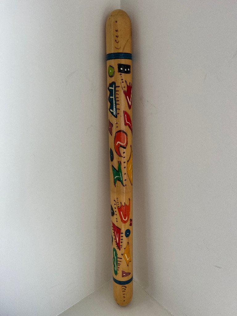 Brocante houten breinaaldenkoker met kleurig patroon, Ophalen of Verzenden
