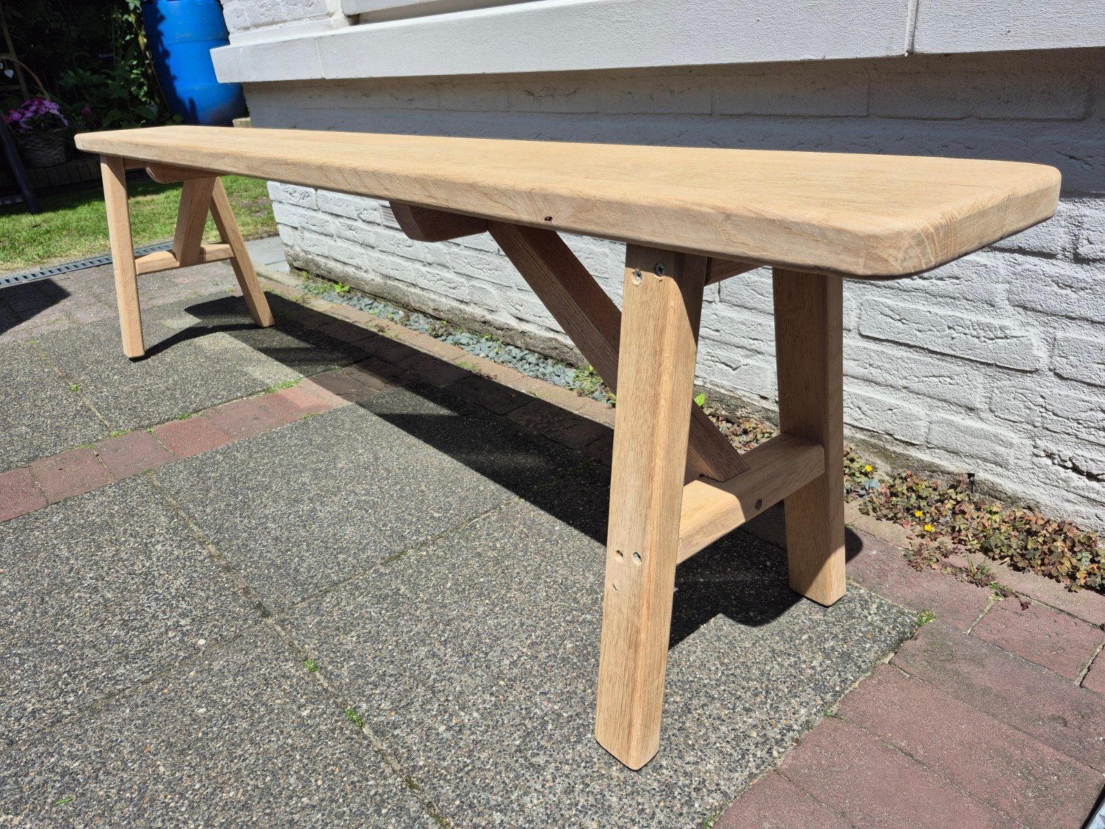Robuuste houten bank - ideaal voor tuin of hal, Ophalen, Gebruikt, Hout