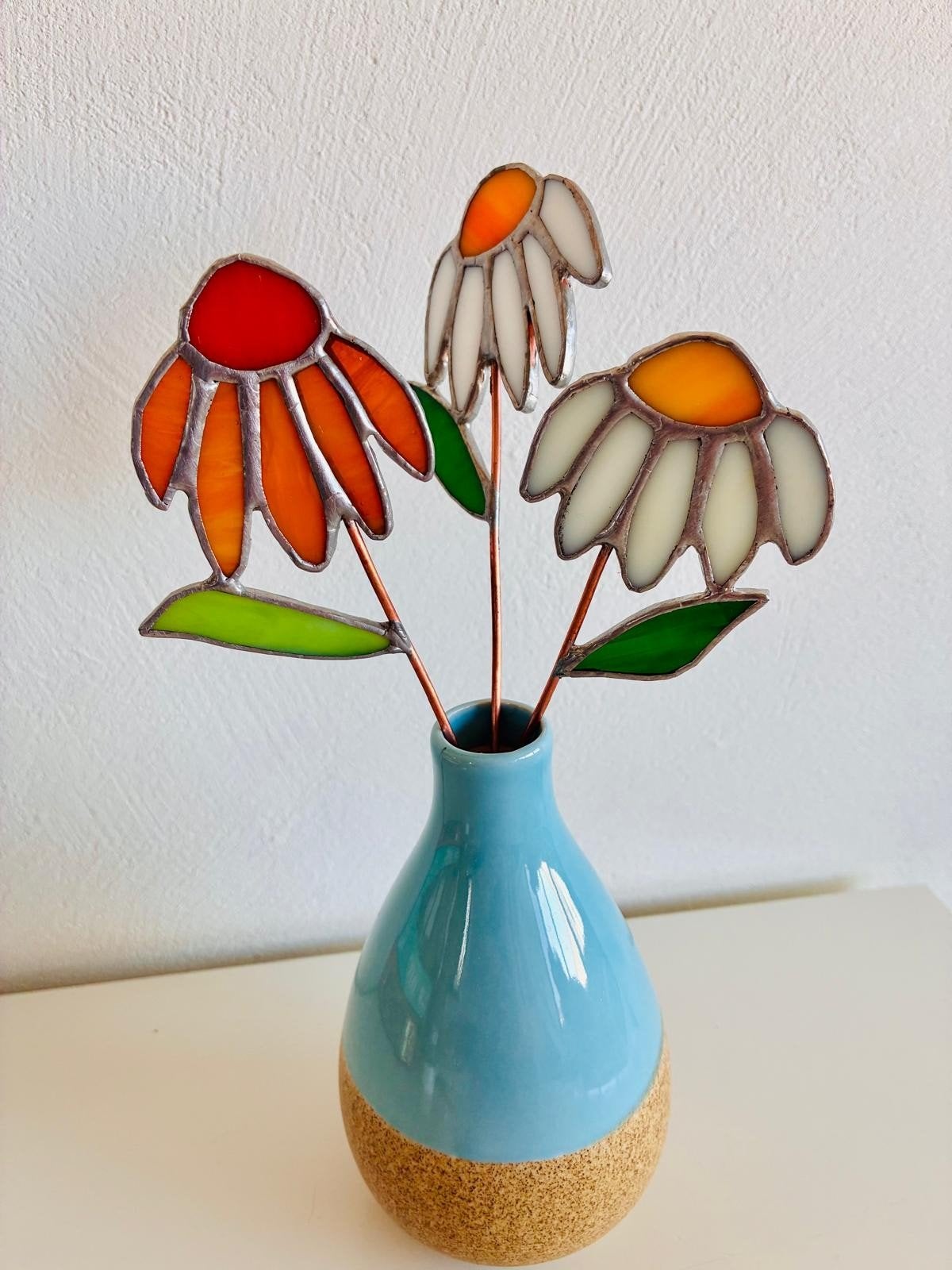 Set van 3 handgemaakte Tiffany-glazen madeliefjes, Meerkleurig, Overige stijlen, Nieuw, Ophalen of Verzenden