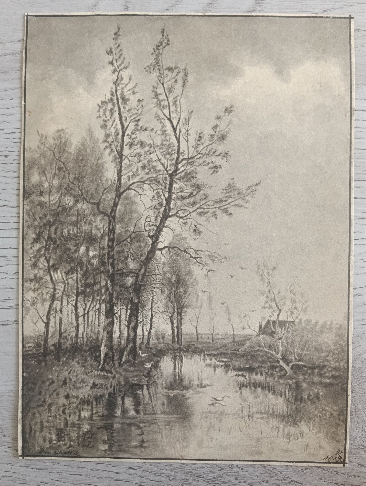 F. van Rossum du Chattel - Berken langs de vaart - 1892, Nederlandse school, Ophalen of Verzenden, Landschap, Papier