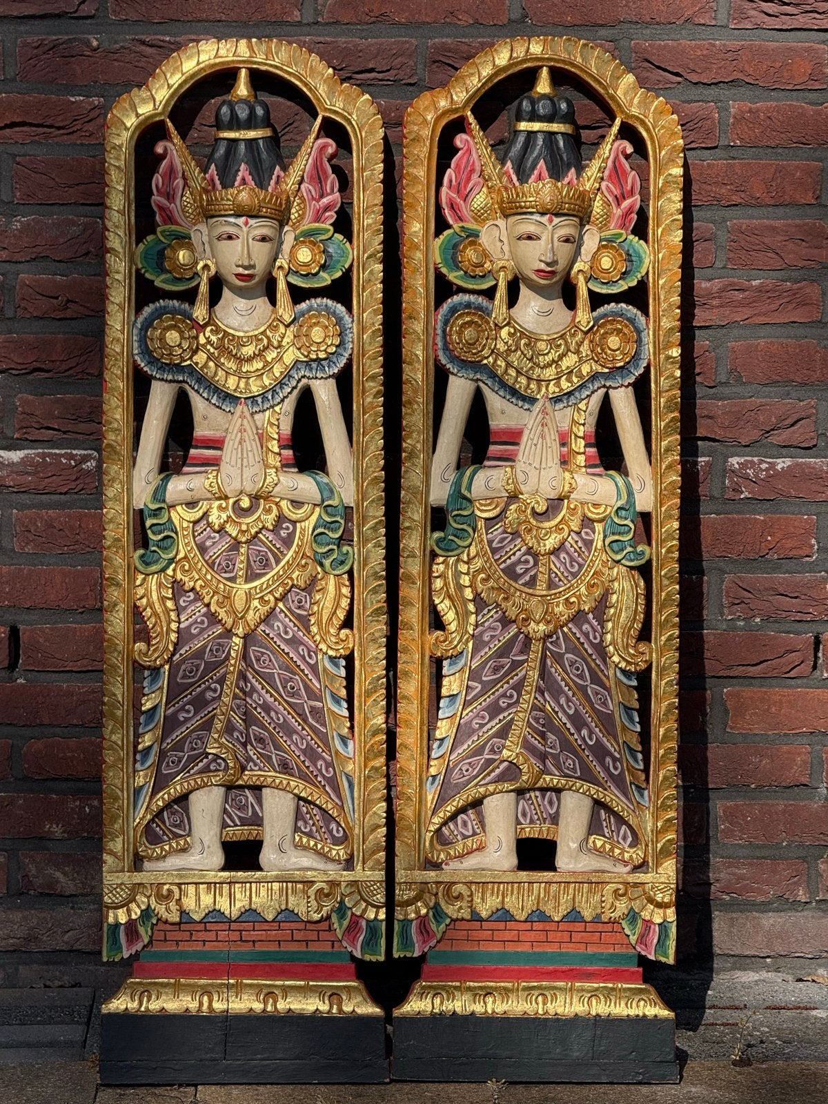 Set van 2 handgesneden Balinese houten panelen, Ophalen of Verzenden