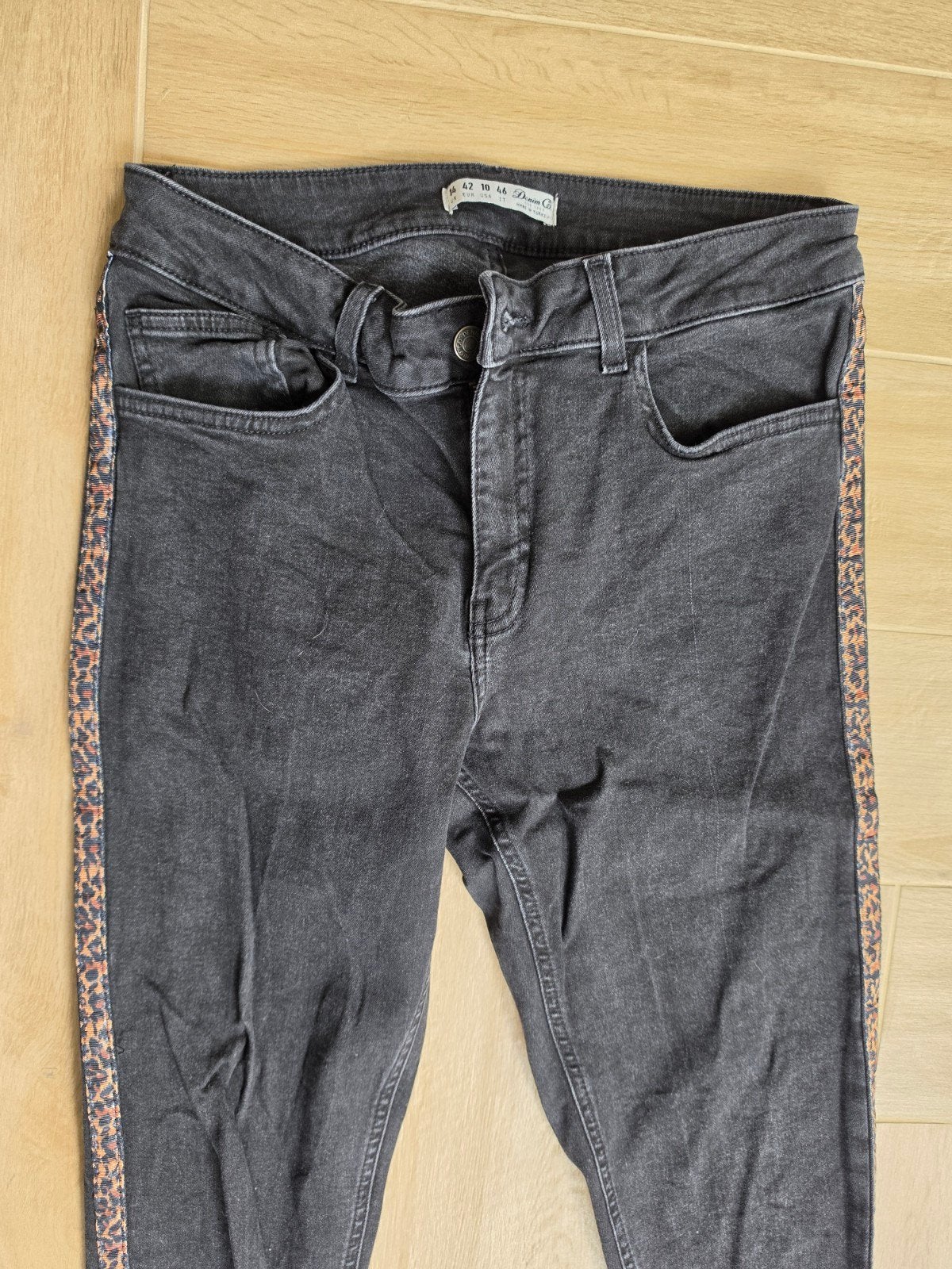 Denim & Co Zwarte High Waist Jeans Panterprint Zijkant 42, Zwart, Ophalen of Verzenden, Zo goed als nieuw, Denim & Co