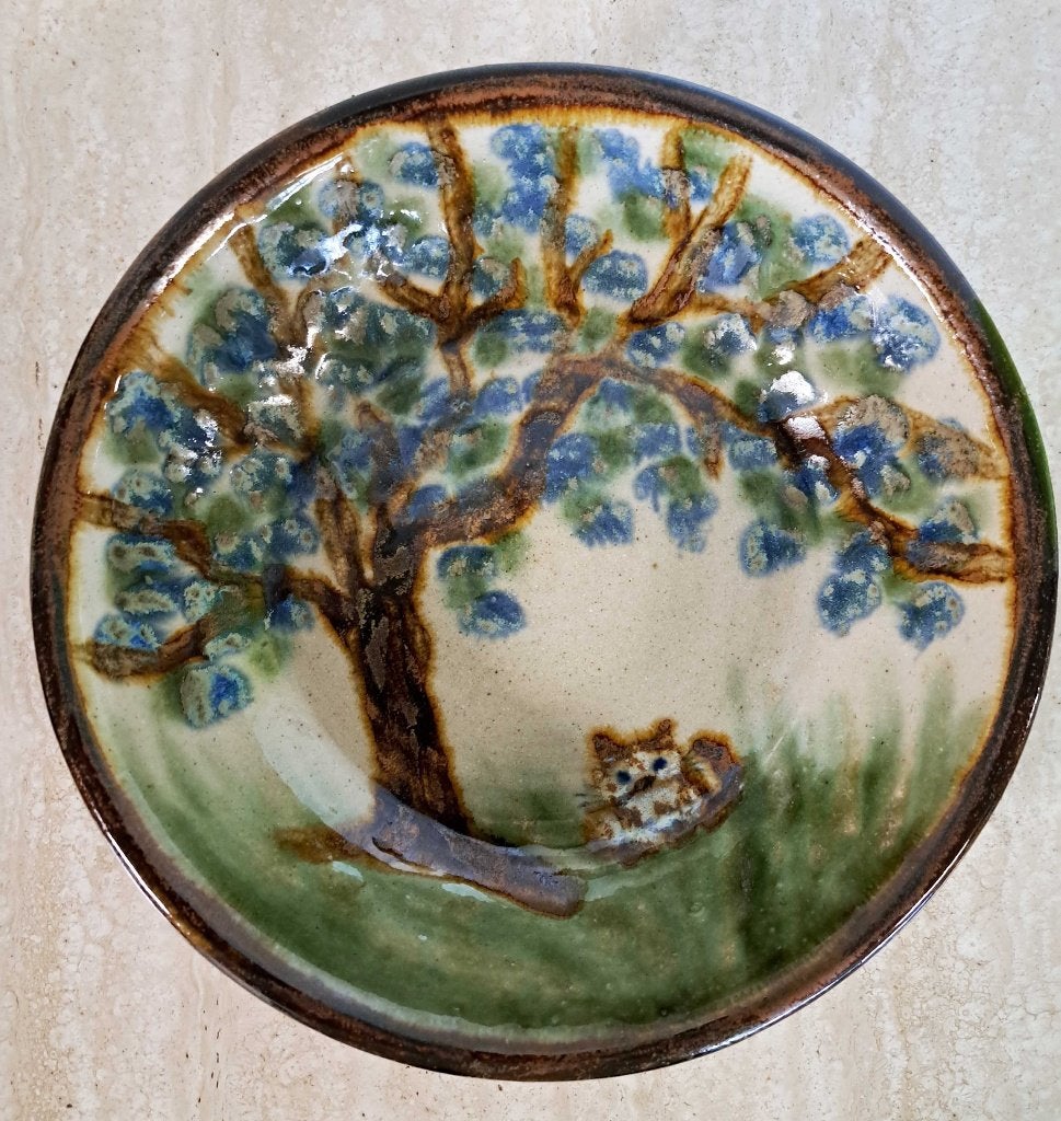 Janet Resnik Pottery  North Carolina schaal met poesje, Ophalen of Verzenden